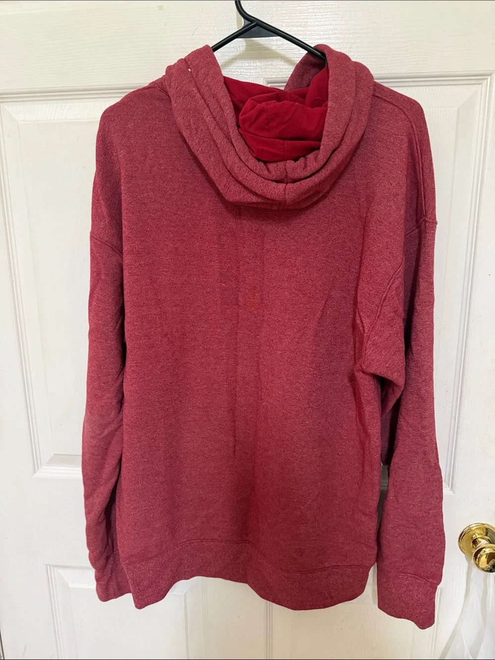 Nike Men's Burgundy Crewneck Hoodie with White Drawstrings and Logo